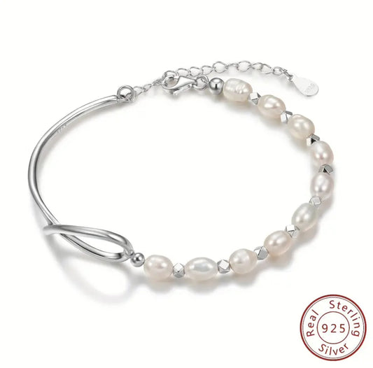 Silver Bracelet w/ Pearl Bangle
