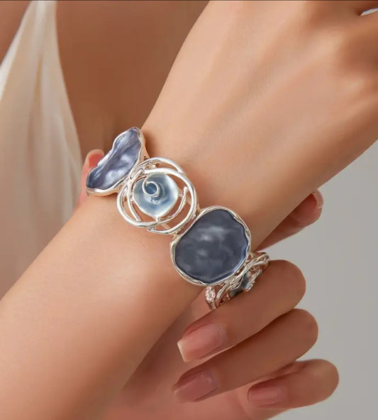Blue Rose Bangle Bracelet