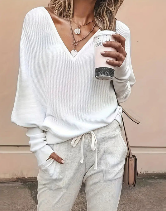 Casual V Neck Pullover Sweater