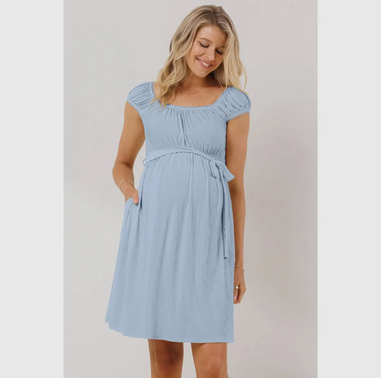 Cap Sleeve Babydoll Maternity Dress with Pockets