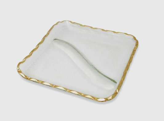 Glass Sectional Plate w/ Gold Rim